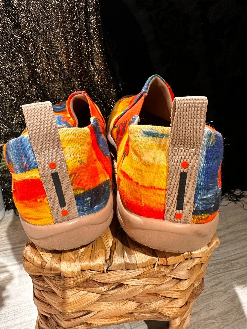 UIN Women's Slip-On Sneakers in Red, Yellow & Blue Abstract Print